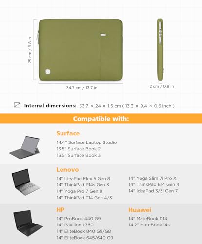 NIDOO 13 inch Laptop Sleeve 14 inch 14.5 inch Computer Carrying Case Bag for 14" ThinkPad E14 T14 Gen 4/ IdeaPad Flex 5/ Latitude 5450/14" HP EliteBook 640 G9/ 14.4" Surface Laptop Studio 2 - color: Green, size: 13-13.3 Inch / MacBook Air