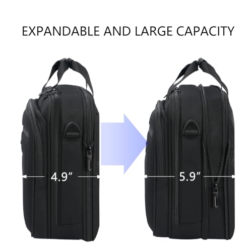 VANKEAN Laptop Briefcase Fits 15.6"-16" Laptop Slim Expandable Shoulder Bag | Multi Functional Compartment,Padded Shoulder Strap,Convenient Luggage Strap,Water-Repellent Fabric,Padded Laptop Compartment - color: Black-grey, size: 15.6"