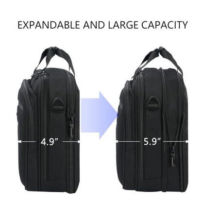 VANKEAN Laptop Briefcase Fits 15.6"-16" Laptop Slim Expandable Shoulder Bag | Multi Functional Compartment,Padded Shoulder Strap,Convenient Luggage Strap,Water-Repellent Fabric,Padded Laptop Compartment - color: Black-grey, size: 15.6"
