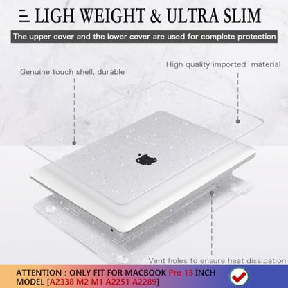 CISSOOK Clear Glitter Case for MacBook Pro 13 Inch 2020-2025 Release A2338 A2251 A2289, Plastic Bling Hard Shell Case with Keyboard Cover for MacBook Pro 13 M1 M2 Sparkly | 4in1 Set Plastic Bling Hard Shell Case with Keyboard Cover for MacBook Pro 13 M1 M