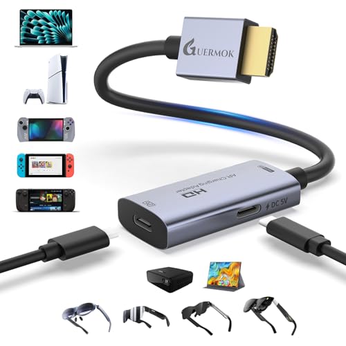 Guermok AR Glasses HDMI to USB-C Display Adapter, 4K@60Hz Video Converter | HDMI Source to USB C Display Converter, for XREAL/Air Pro/RayNeo/Rokid, Switch 2/1, Xbox1, PS4/5, Portable Monitors (Silver) - color: Silver, size: 0.74FT