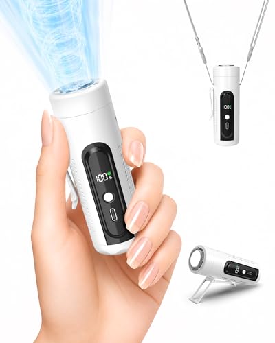 Mini Clip On Handheld Cooling Fan, 17000RPM 5 Speed Small Belt Fan with Ice Cooling Plate, Long Battery & LED Display, Portable Pocket Waist Fan for Travel Camping Hiking, Gifts for Men Women(White) - color: White