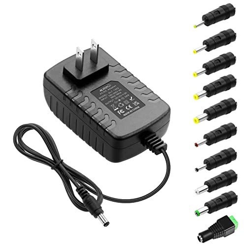 ALITOVE 12V 2A Power Supply 24W DC 12V Power Cord 2Amp 1.5A 1A with 10Tips | AC Adapter 100-240V 50-60hz to 12 Volt Power Supply, for LED Light CCTV Camera DVD Player HDD Speaker Router and More - color: Black