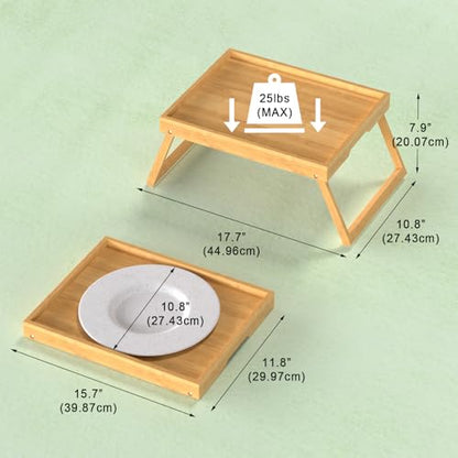 Bamboo Bed Tray Table with Folding Legs, Medium, Bamboo | FSC-certified bamboo bed tray with folding legs, handles and raised edges for meals, reading, laptops and serving in bed. - color: Bamboo, size: Medium