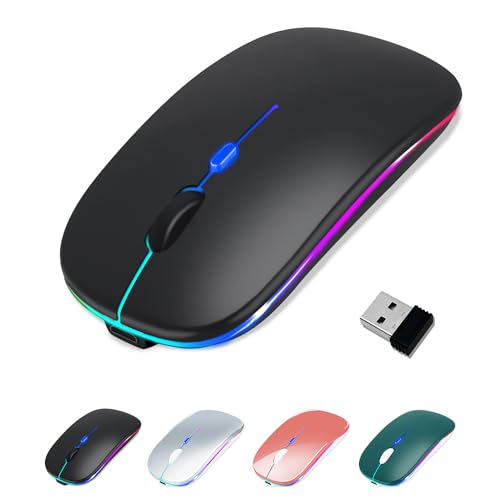 Wireless Bluetooth Mouse for iPad/MacBook Pro/Air/Laptop/pc Rechargeable Silent Mouse Portable Slim for Surface Pro/Lenovo/Samsung Tablet (LED/Black) - color: LED / Black