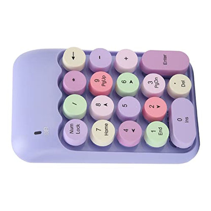 Tangxi 2.4GHz Numeric Keypad, 18 Keys Retro Color Round Keycaps Mini Number Keyboard with USB Receiver, Portable Silent One Hand Number Keyboard for Laptop (Violet)