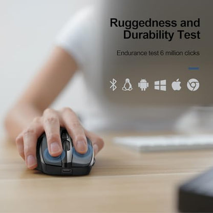 TECKNET Wireless Mouse, BT 5.0/2.4G, Rechargeable 6-DPI Silent, Grey | Bluetooth 5.0/3.0 & USB A, 2-Device Easy Switch, Wide OS Compatible, 6 Buttons, 6-DPI up to 4800, Ergonomic for S to M Hands - color: Grey