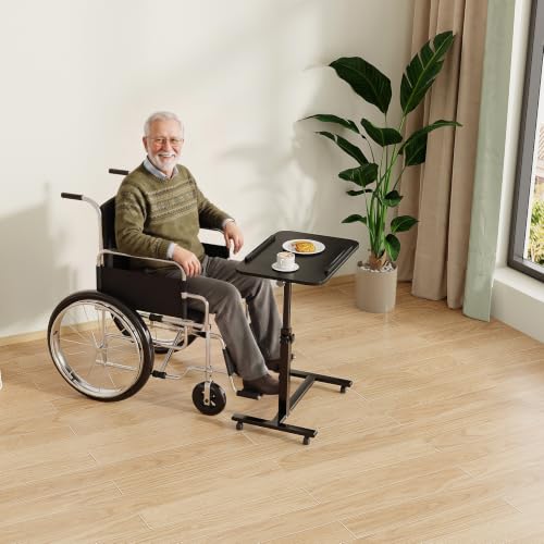 Furist Bed Desk Adjustable Overbed Bedside Table Rolling Laptop Tray Desk Cart Height Portable Mobile Sit Stand Table Tilting Hospital Bed with Wheels - color: Black