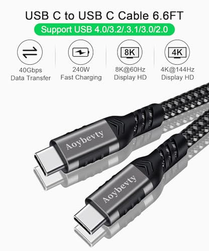 USB 4 Cable 6.6ft, USB-C to USB-C 240W Fast Charging 40Gbps Data Transfer 8K/4K@60Hz Video Output Cable for Thunderbolt 3/4 for MacBook iPhone15/16 Samsung Galaxy USB C Phone Tablet Laptop - color: Grey