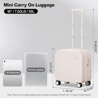 mixi Carry on Luggage, Suitcase with Spinner Wheels 16in Luggage Hardshell Lightweight Rolling Suitcases PC with Cover & TSA Lock, Off White（Slight Pink） - color: Off White(Slight Pink), size: 16in Carry on