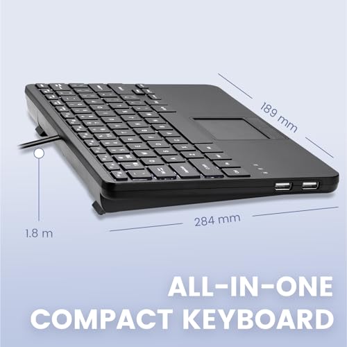 Perixx PERIBOARD-425 US Wired Mini USB Keyboard with Touchpad, X Type Scissor Keys, White Backlit, 2 USB Hubs, Compact 11.18x7.17x1.1 Inches, US English - style: Keyboard with Backlight