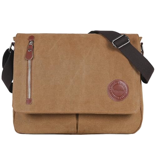 Vintage Canvas Satchel Messenger Bag for Men Women,Travel Shoulder bag 13.5" Laptop Bags Bookbag (Coffee) - color: Coffee
