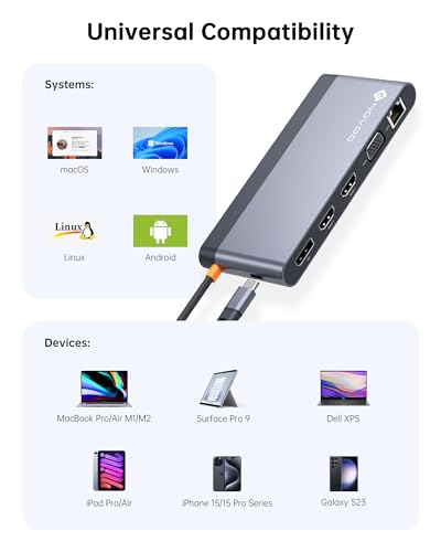 USB C Docking Station Quad Display, 14-in-1 Laptop Docking Station Dual Monitor, 8K@30Hz DP, Dual 4K@60Hz HDMI, VGA, 5 USB Data Ports, 100W PD, Ethernet, SD/TF, Mic/Audio, USB C HUB, Thunderbolt Dock - style: 14-in-1