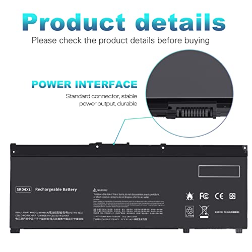 Futurebatt SR04XL Laptop Battery Compatible with HP Omen 15-DC Series, Replacement for SR03XL, 917724-855, HSTNN-DB7W, 15-DC0051NR, 15-DC1088NR, 15-CE019DX, 15-CX0056WM，15-CE020A - size: SR04XL 12.13, 4.72, 1.30in