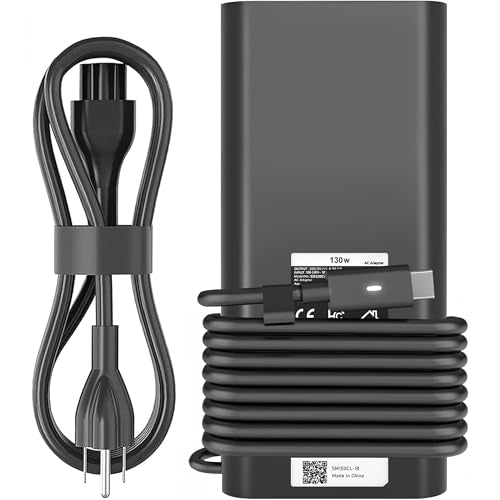 130W USB C Laptop Charger Compatible with Dell Precision 5530 5550 5560 5570 5750 5760 5770,Latitude 5401 5411 5501 5511 5520,XPS 15 17 9575 9500 9700 Power Supply Cord (DA130PM170 HA130PM170 0K00F5) - color: black