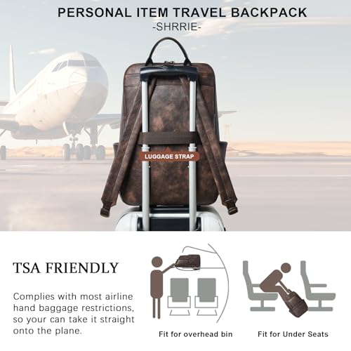 Leather 17 inch Laptop Backpack for Women, Large Travel Backpack Purse for Casual Daypack College Work Bag - color: Coffee