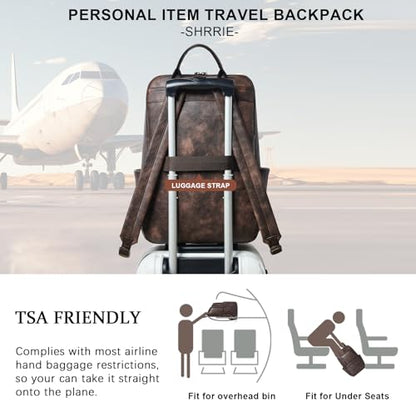 Leather 17 inch Laptop Backpack for Women, Large Travel Backpack Purse for Casual Daypack College Work Bag - color: Coffee