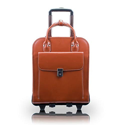 McKlein LA GRANGE, Top Grain Cowhide Leather, 15" Leather Detachable -Wheeled Ladies' Laptop/Computer & Tablet Business Briefcase Bag/Women's Rolling Overnight Travel Bag, Removable trolley case - color: Brown, size: 14.4"x8.75"x18.5"