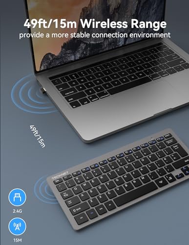 TECKNET 2.4G Wireless Keyboard, Small Wireless Keyboard with Media Hotkeys, Mini Keyboard Compact Wireless Keyboard, 12-Month Battery Life, Compatible with PC, Desktop, Laptop, Smart TV - Grey - color: Grey