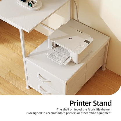 52 Inch Office Desk with 6 Drawers and Printer Space for Storage, Reversible Computer Desk with Monitor Stand & Power Outlets, Home Office Desks, White - color: White