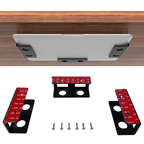 IFCASE Under Desk Laptop Mount with Adhesive & Screw in, Hard Aluminum Under Desk Shelf Holder for Laptop, Mac mini, MacBook, Keyboard with Anti-Scratch Silicone (Black) - color: Black