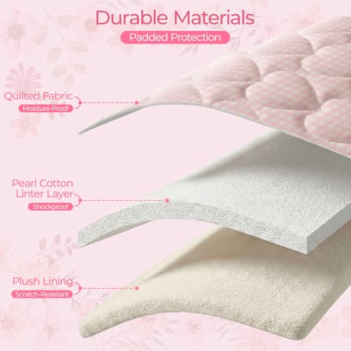 13-14 inch Cotton Quilted Laptop Sleeve for Women, Aesthetic Puffy Laptop Case Carrying Bag Compatible with MacBook Air/Pro 13/Pro 14, Soft Computer Liner Bag (Pink Gingham, 13.3inch) - color: Pink Gingham, size: 13.3 inch