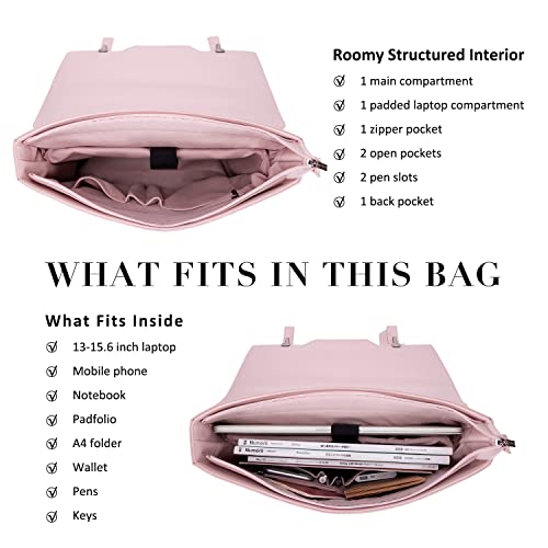 ECOSUSI Laptop Messenger Bag Women Briefcase 15.6 inch Laptop Satchel Handbags - color: Pink