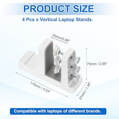 PATIKIL 2-in-1 Vertical Laptop Stand, 4 Pcs Adjustable ABS Notebook Holder Space-Saving Vertical Stand Notebook Dock with Non-Slip Rubber for Home Office Desktop Storage Keyboard, White - color: White