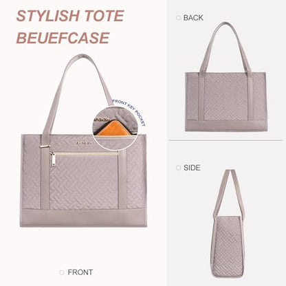 EMPSIGN Laptop Tote Bag for Women 16 Inch, Stylish Computer Shoulder Tote Bag for Work, Large Capacity Quilted Laptop Briefcase, Waterproof Women Business Office Bag, Quilted Grey Pink - color: Quilted Grey Pink