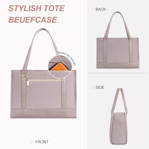 EMPSIGN Laptop Tote Bag for Women 16 Inch, Stylish Computer Shoulder Tote Bag for Work, Large Capacity Quilted Laptop Briefcase, Waterproof Women Business Office Bag, Quilted Grey Pink - color: Quilted Grey Pink
