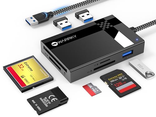 SD Card Reader 7 in 1, WARRKY [Dual Connector USB3.0, 2.5FT Nylon Cable] | USB C Memory Card Hub, Type C Camera Card Adapter for Micro SD/CF/MS/UHS-I, Fit for iPhone 17, MacBook Pro/Air, iPad, Android - style: USB-A