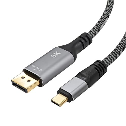 Cyberguys! USB C to DisplayPort 1.4 Cable, 8K 60Hz 4K 240Hz Braided Type-C to DP Cord Gold-Plated Connectors, Thunderbolt to DisplayPort – Works with MacBook iPad Pro Dell HP, 6.6 FT