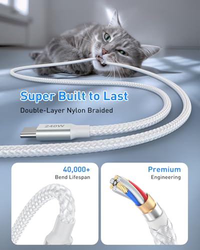 Huukein 240W USB C to USB C Cable 8ft, Long USB C to C Cable Fast Charging | USBC Charger Cord for iPhone 17 Air 16 15 Pro Max Plus 16e, for MacBook Pro and More