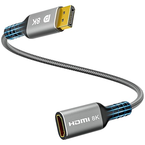 8K DisplayPort to HDMI Adapter, Uni-Directional DP 1.4 Male (Source) to HDMI 2.1 Female (Screen) Converter, DP Male to HDMI Connector 8K@60Hz, 4K@120Hz for PC, Dell, HP, NVIDIA, Laptop and More - color: DisplayPort (Male) to HDMI (Female)