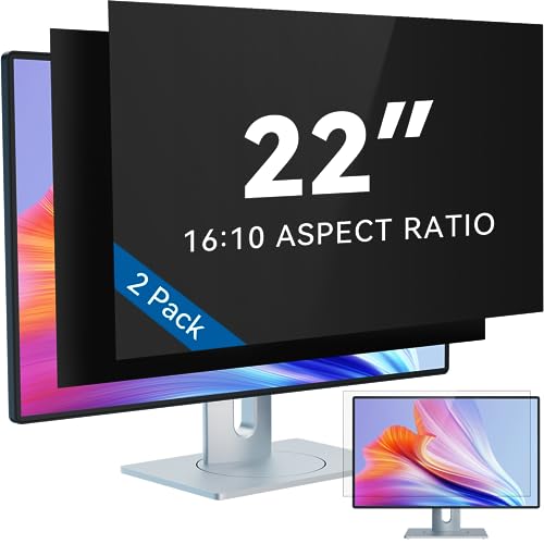[2-Pack] 22 Inch Computer Privacy Screen Filter for 16:10 Widescreen Monitor, IPROKKO Removable 22in Anti Blue Light Glare Privacy Shield, Anti Spy Security Protector for Hp Dell Asus Acer Samsung - color: Black Monitor Screen, size: 2pcs-22inch 16:10