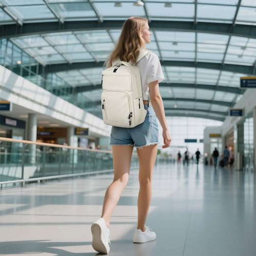 Waterproof Laptop Backpack for Men & Women, Flight Approved Anti-Theft Daypack with 15.6-inch Laptop Sleeve (Beige) - color: Beige