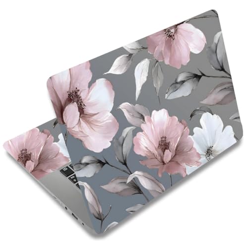 SUPERDANT Laptop Skin Sticker Flower Laptop Decals Personalized Universal Notebook Computer Wrap Vinyl Skin Stickers Cover Art Decal Removable 12-15.6 Inch Waterproof Scratch-Resistant Gifts Gray Pink - color: Gray+Pink