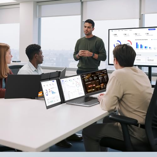 Triple Screen Laptop Extender - 14" Portable Monitor, Ultra-Thin FHD 1080P Travel Display | Plug & Play via USB-C/HDMI for Mac & Windows Laptops (13-17 inch), Lightweight 2.2lb Aluminum Design