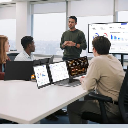 Triple Screen Laptop Extender - 14" Portable Monitor, Ultra-Thin FHD 1080P Travel Display | Plug & Play via USB-C/HDMI for Mac & Windows Laptops (13-17 inch), Lightweight 2.2lb Aluminum Design