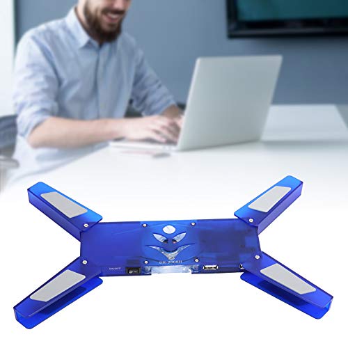 Laptop Cooling Pad Fan, Blue | Transparent Single Blue LED Light, 2.0 USB HUB, Portable Foldable DR-2008H, Sturdy Durable ABS Material