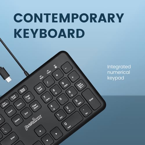 Perixx PERIBOARD-210C Wired Full-Size USB C Keyboard with Quiet Scissor Keys - Compatible with Windows, macOS, and Android Tablet and Laptops - Black - US English - style: Classic
