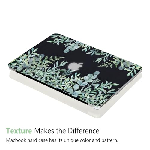 Case for MacBook Air 13-inch Laptop M5 M4 M3 M2 A3449 A3240 A3113 A2681 2026-2022 Release with Touch ID, 3D Effect Matte Black See Through Hard Cover&Keyboard Cover, Green Plants - color: Green Black
