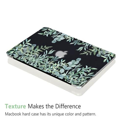 Case for MacBook Air 13-inch Laptop M5 M4 M3 M2 A3449 A3240 A3113 A2681 2026-2022 Release with Touch ID, 3D Effect Matte Black See Through Hard Cover&Keyboard Cover, Green Plants - color: Green Black