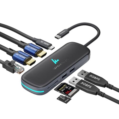 Type C 8 in 1 Wozoyo Docking Station with Dual USB 5Gbps, Dual 4K HDMI, Gigabit Ethernet, SD & TF Card Reader, PD 100W, USB-C Hub, Compatible with Thunderbolt 4, macOS, Windows, Android & iOS - style: 8-in-1