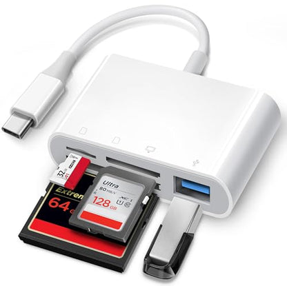 USB C SD Card Reader, ChiaoPio 4 in 1 USB-C to SD Memory Card Adapter with CompactFlash/CF/SD/MicroSD & USB 4 Port Compatible with iPhone 15 iPad Mac MacBook Pro/Air/Mini Laptop - size: 4 Port