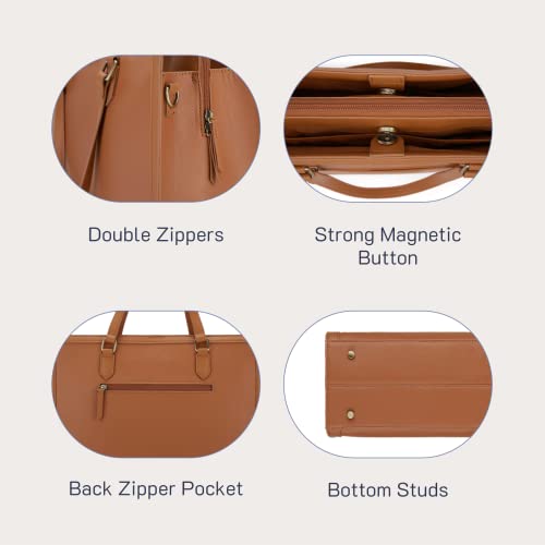 Missnine Laptop Tote Bag for Women 15.6 Inch Leather Work Bags Teacher Computer Purse Briefcase Handbag for Office, Travel - color: Brown