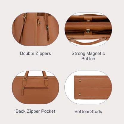 Missnine Laptop Tote Bag for Women 15.6 Inch Leather Work Bags Teacher Computer Purse Briefcase Handbag for Office, Travel - color: Brown