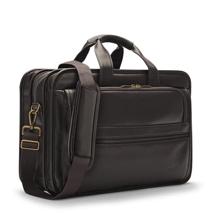 Solo New York Briefcase - Laptop Carrying Bag for Women & Men, Brief for Travel & Work, Padded Shoulder Strap, Premium Leather Body, Fits 15.6" Computer - Espresso