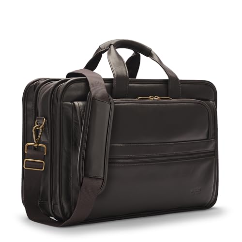 Solo New York Briefcase - Laptop Carrying Bag for Women & Men, Brief for Travel & Work, Padded Shoulder Strap, Premium Leather Body, Fits 15.6" Computer - Espresso