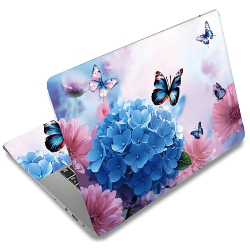 SUPERDANT Laptop Skin Sticker Laptop Decals Butterfly Flower Personalized Universal Notebook Computer Wrap Vinyl Skin Stickers Cover Art Decal Removable 12-15.6 Inch Scratch-Resistant Gifts - style: Blue Flower and Butterfly